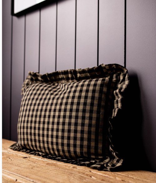 Ruffle Lumbar Pillow - Olive Green Gingham