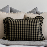 Ruffle Lumbar Pillow - Olive Green Gingham