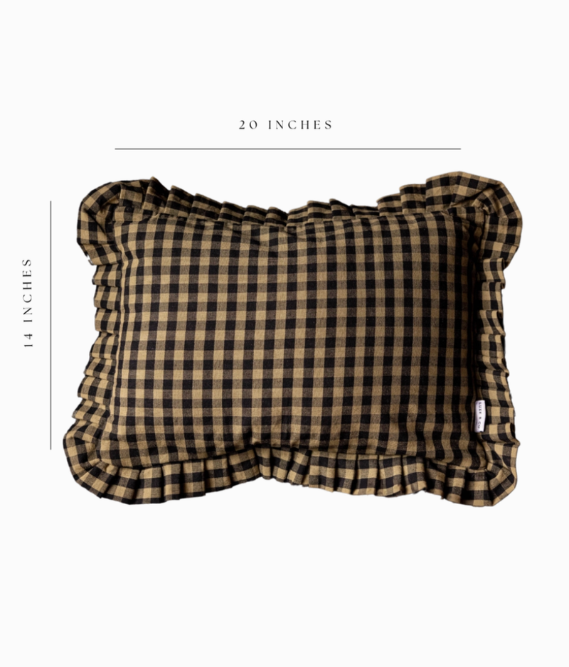 Ruffle Lumbar Pillow - Olive Green Gingham