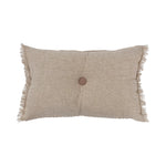 Linen And Cotton Tufted Two-Sided Lumbar Pillow with Button & Fringe