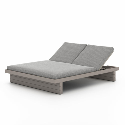 Leroy Outdoor Double Chaise, Weathered Grey - Faye Ash