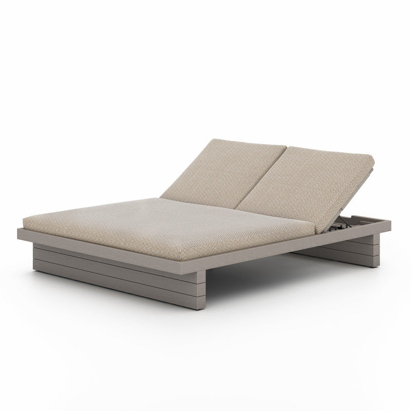 Leroy Outdoor Double Chaise, Weathered Grey - Faye Sand