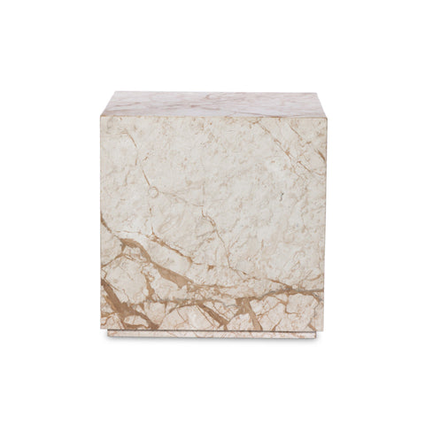 Modern Marble Plinth End Table - Desert Taupe Marble