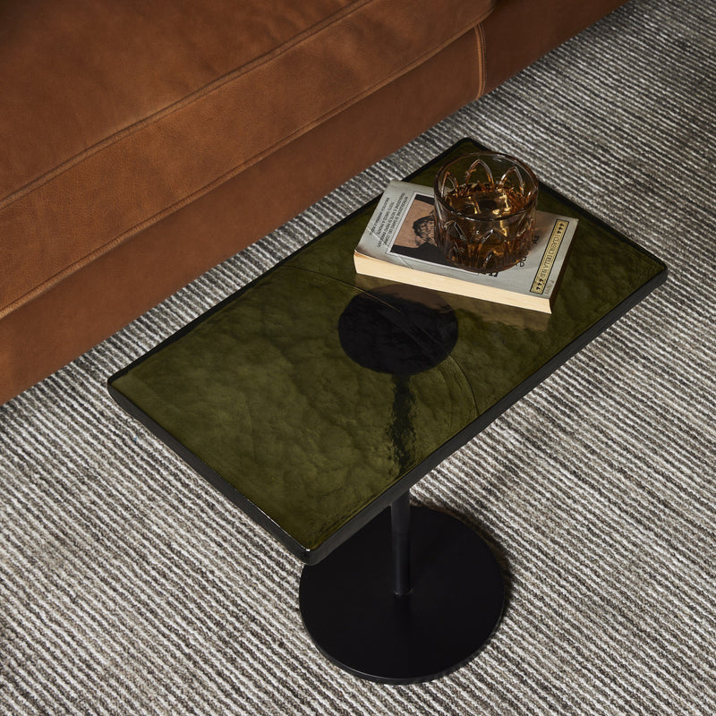 Zevon End Table - Moss Cast Glass