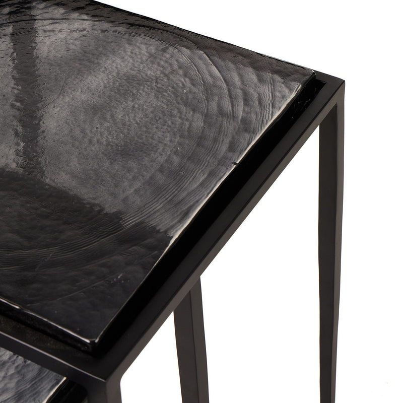 Dalston Nesting End Table Set - Smoked Black Cast Glass