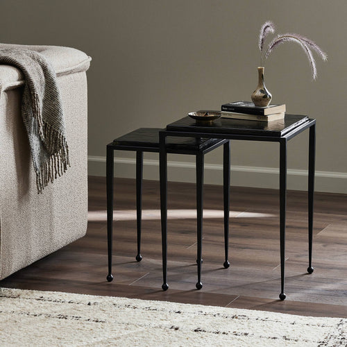 Dalston Nesting End Table Set - Smoked Black Cast Glass