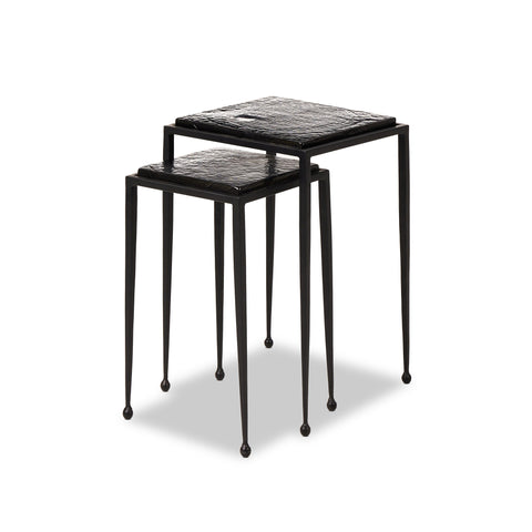 Dalston Nesting End Table Set - Smoked Black Cast Glass