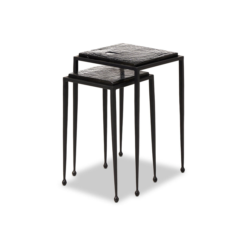 Dalston Nesting End Table Set - Smoked Black Cast Glass