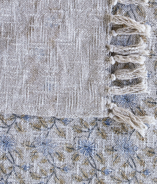 Handloom Cotton Throw w/ Multicolor Block Print