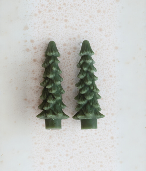 Unscented Tree Shaped Taper Candles - Forest Green