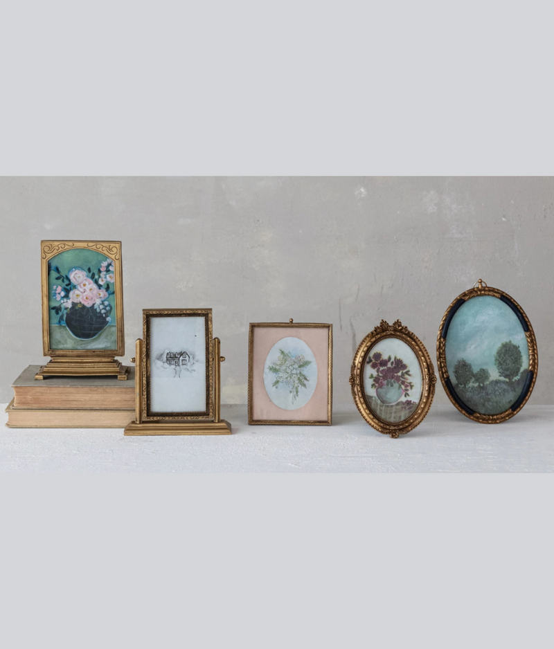 Pewter & Glass Photo Frames with Art (6 Styles)