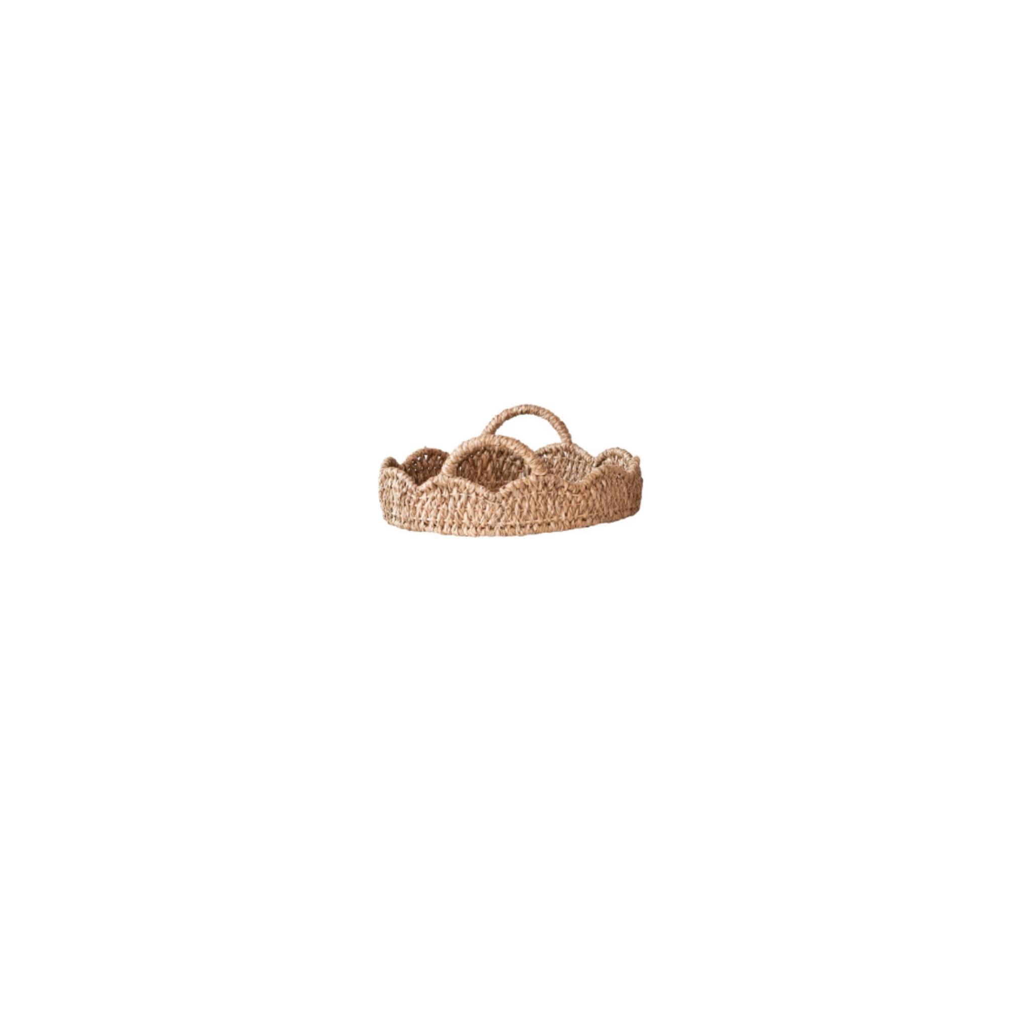 Decorative Braided Bankuan & Rattan Scalloped Tray with Handles
