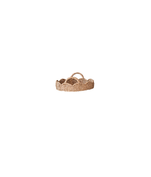 Decorative Braided Bankuan & Rattan Scalloped Tray with Handles