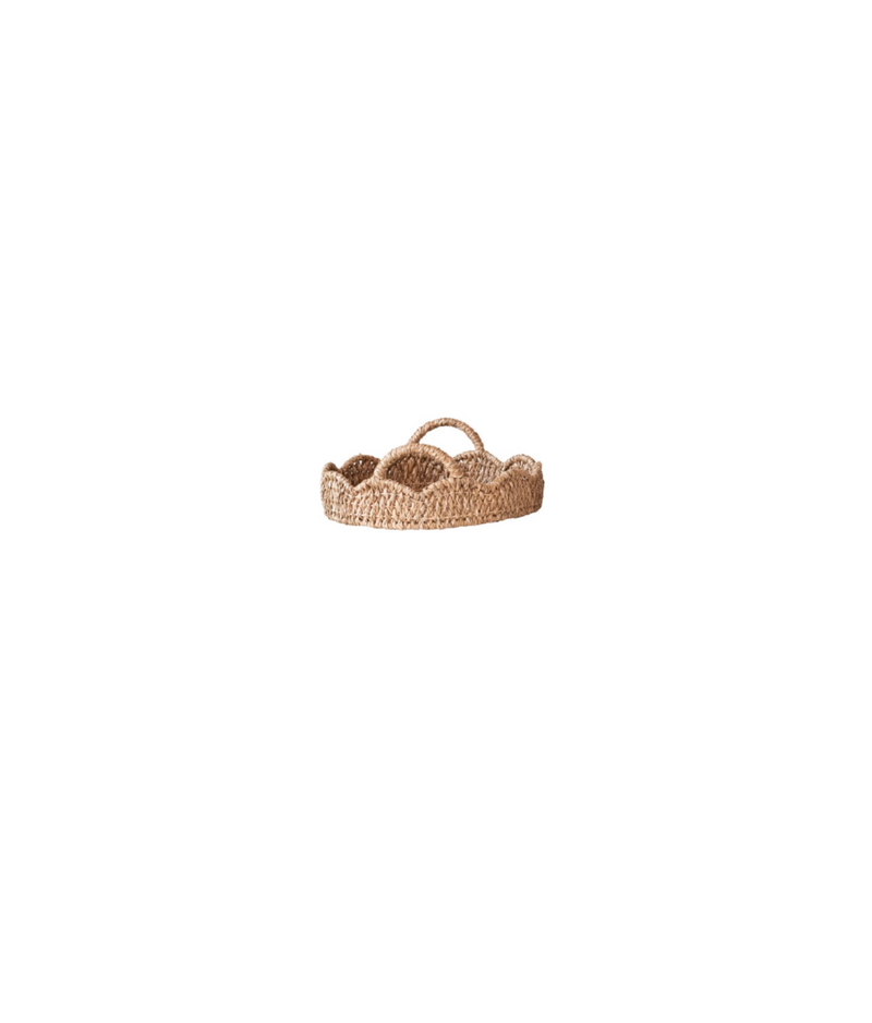 Decorative Braided Bankuan & Rattan Scalloped Tray with Handles