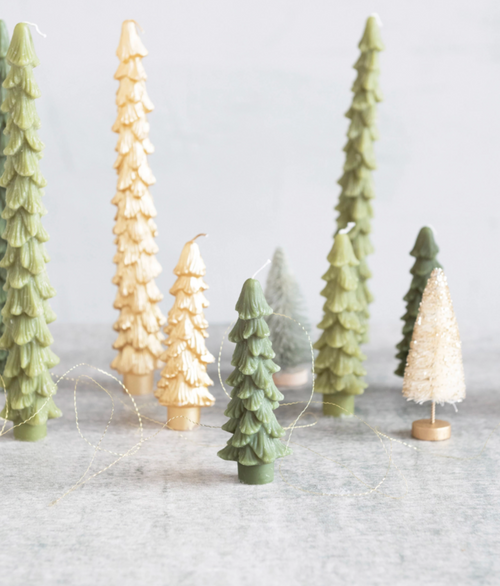 Unscented Tree Shaped Taper Candles - Forest Green