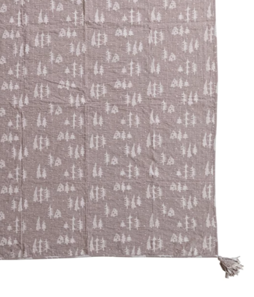 Stonewashed Voile Throw with Hand-Embroidered Kantha Stitch & Tassels