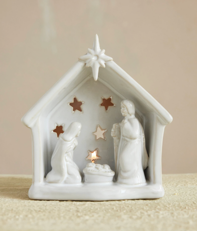 Stoneware Nativity Tealight Holder