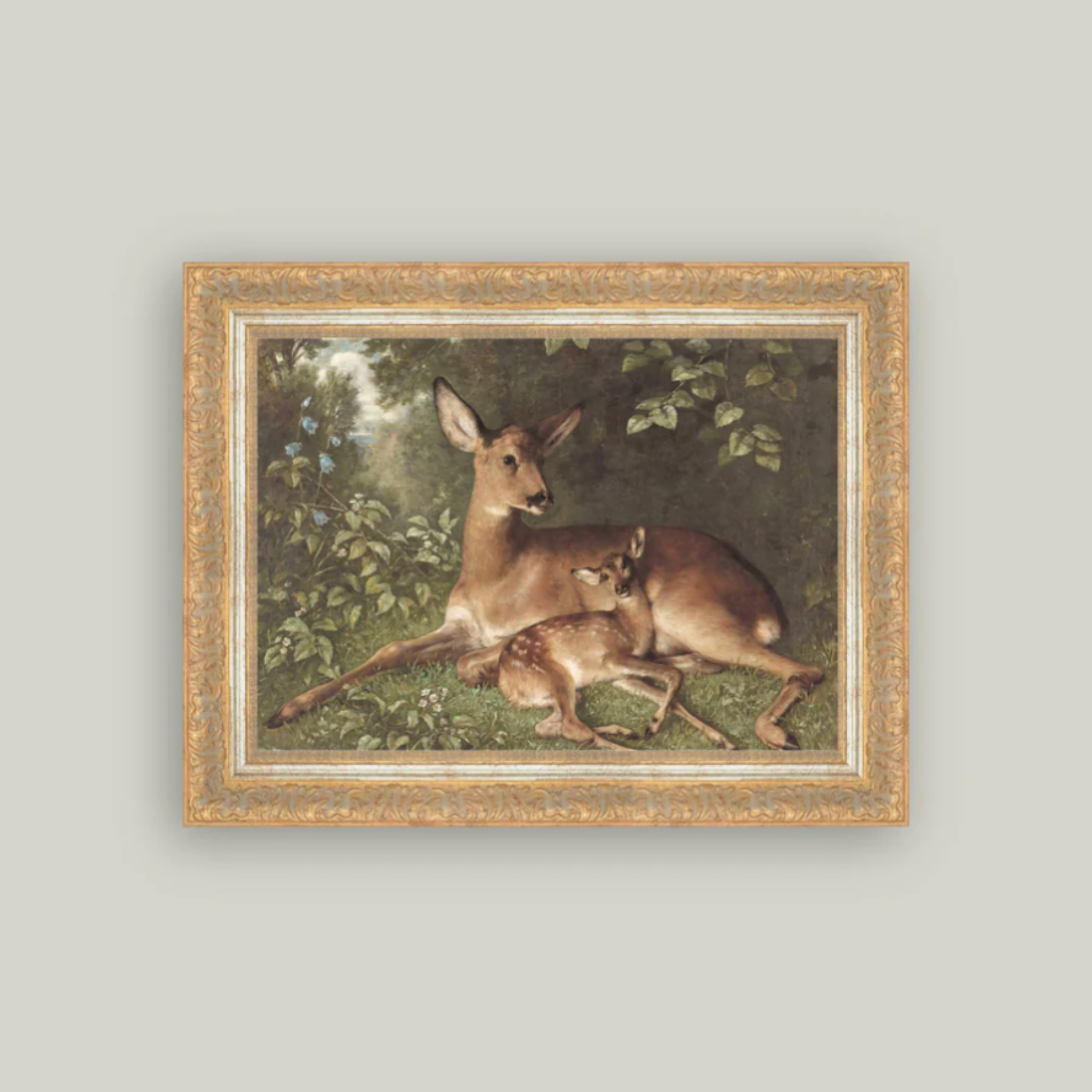A Doe with Fawn Framed Artwork