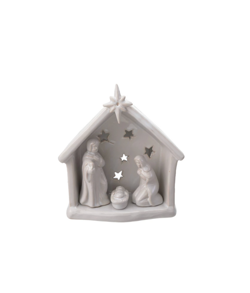 Stoneware Nativity Tealight Holder