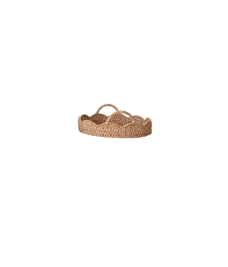 Decorative Braided Bankuan & Rattan Scalloped Tray with Handles