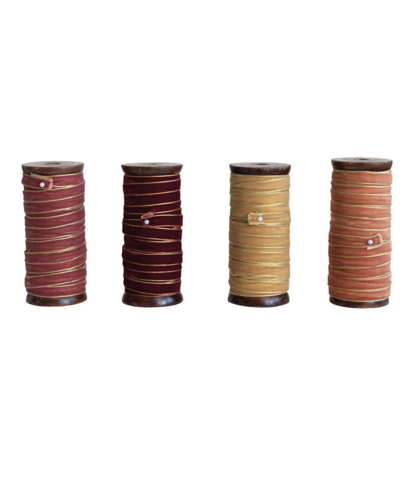 10 Yards Velvet Ribbon with Metallic Edges on Wood Spool