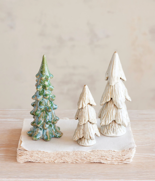 Cream Stoneware Tree with Reactive Glaze (Each One Will Vary)