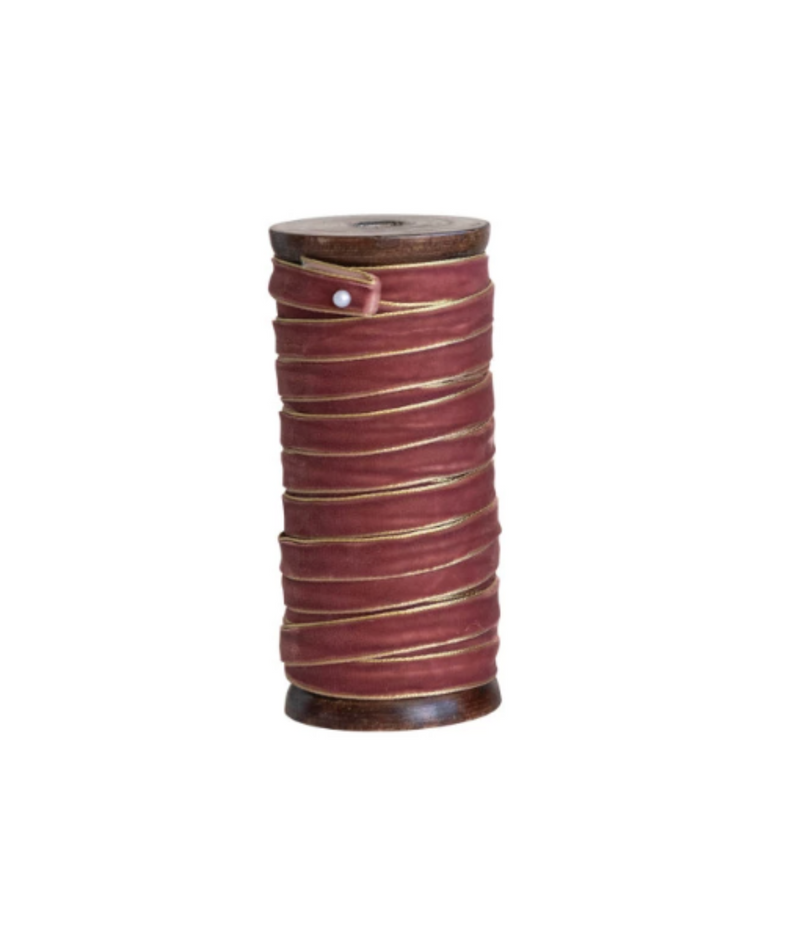 10 Yards Velvet Ribbon with Metallic Edges on Wood Spool