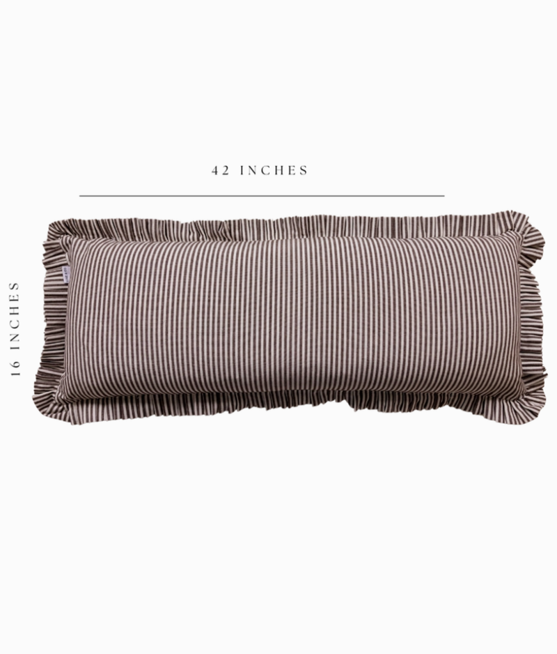 Ruffle Bolster Pillow with Brown & White Stripes