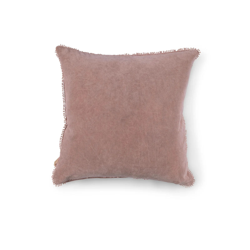 Blush Velvet Pillow With Poms