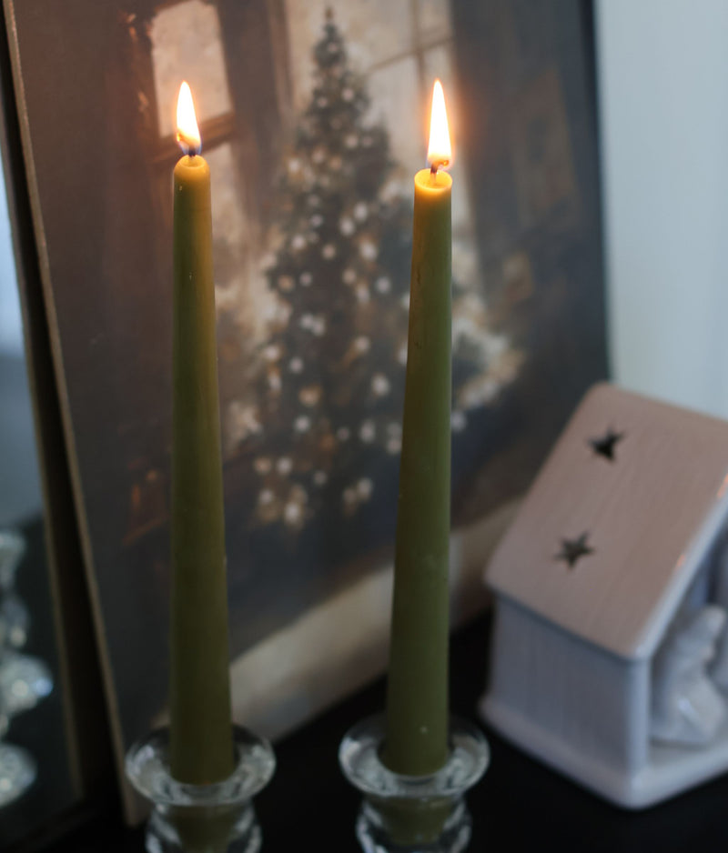 Green 10" Beeswax Taper Candles