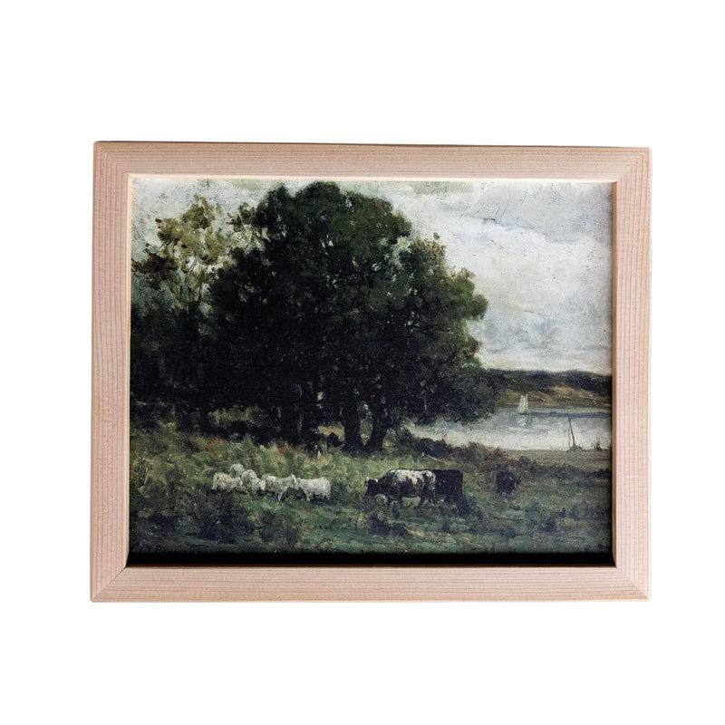 Green Farm Land Pine Framed Art