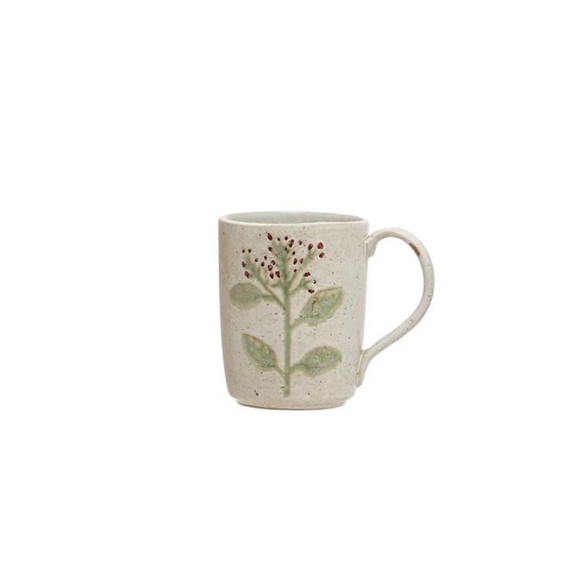 Hand Painted Stoneware Mug with Botanicals