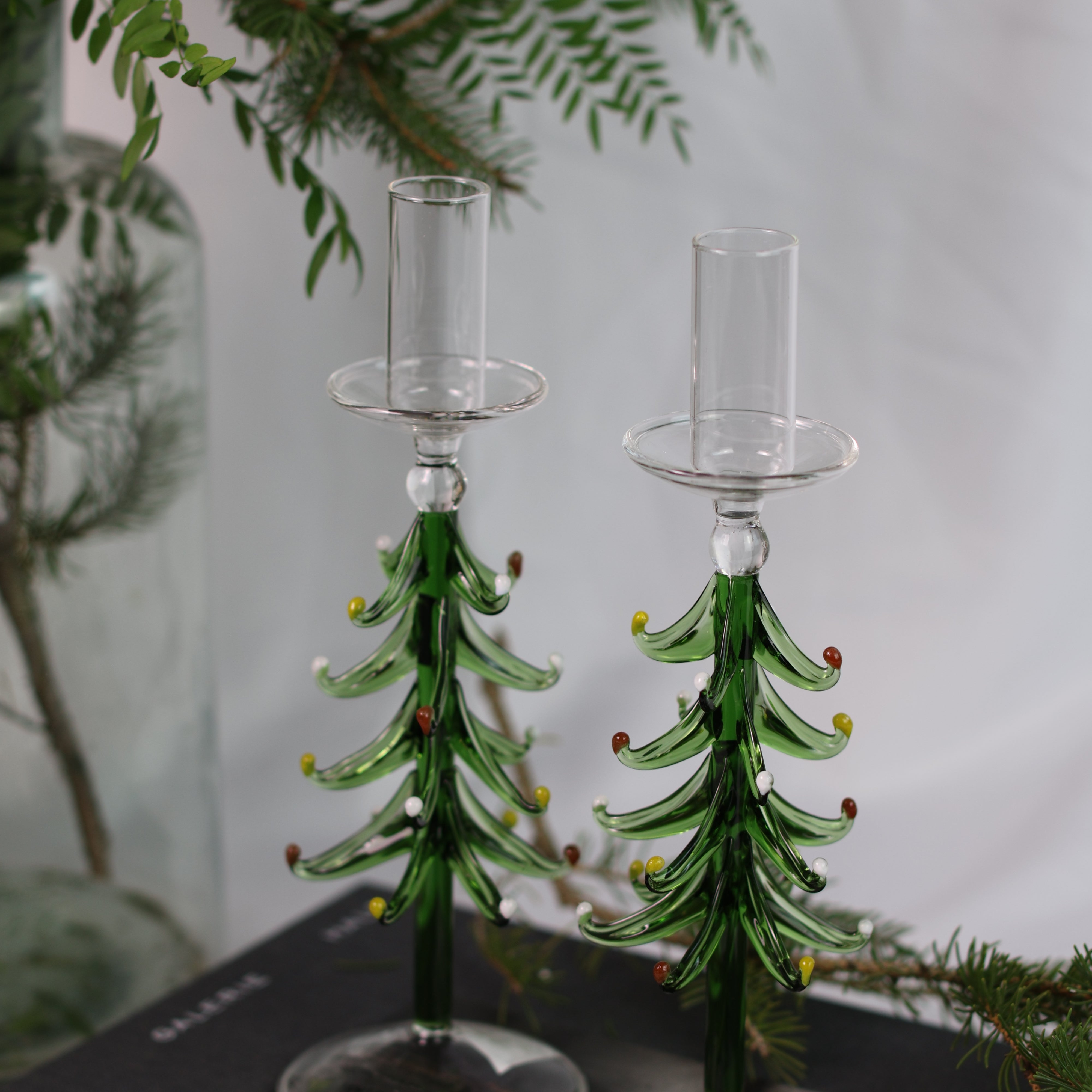 Fir Tree Glass Taper Candleholder