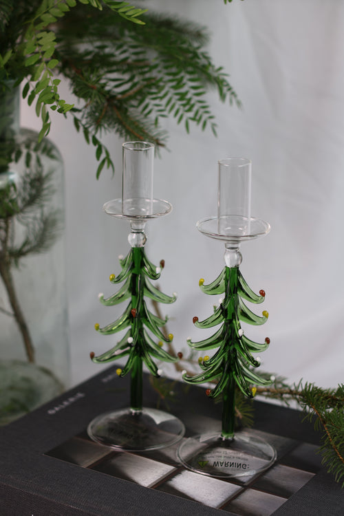 Fir Tree Glass Taper Candleholder