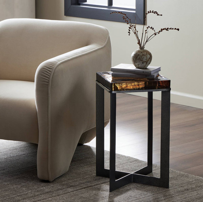 Lennie Cast Glass End Table - Amber Cast Glass