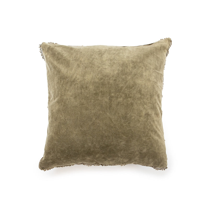Moss Velvet Pillow With Poms