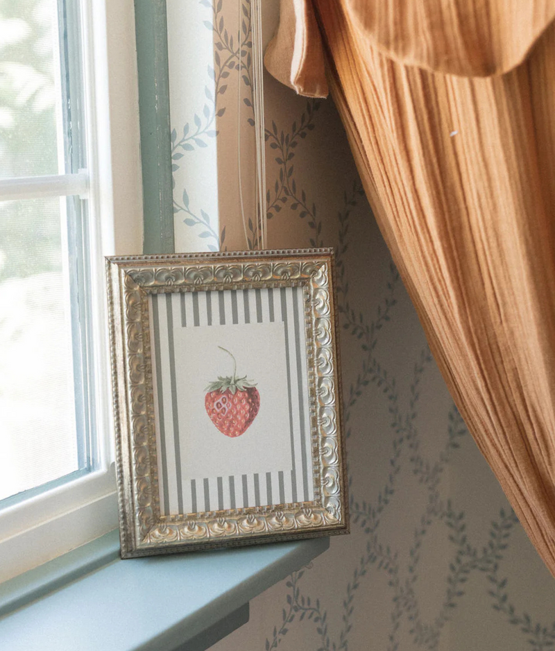 Strawberries on Stripes Framed Artwork