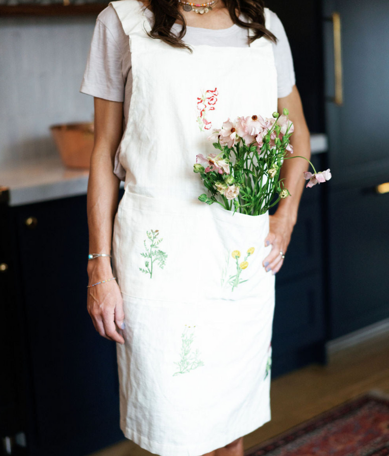 Botanical Embroidered Apron