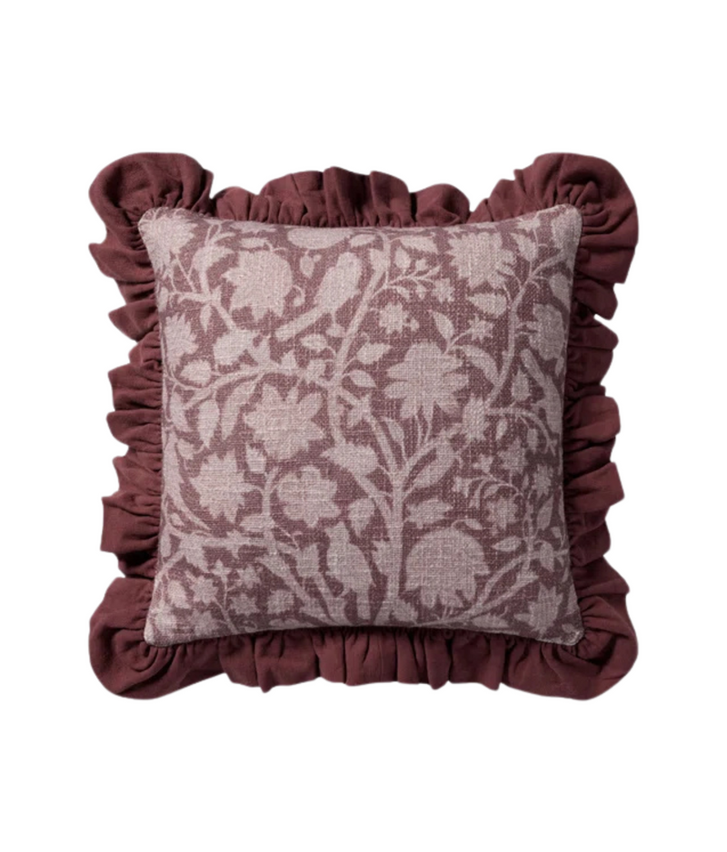 Wine Floral Ruffle Pillow