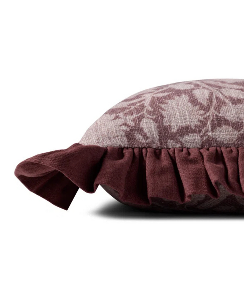 Wine Floral Ruffle Pillow