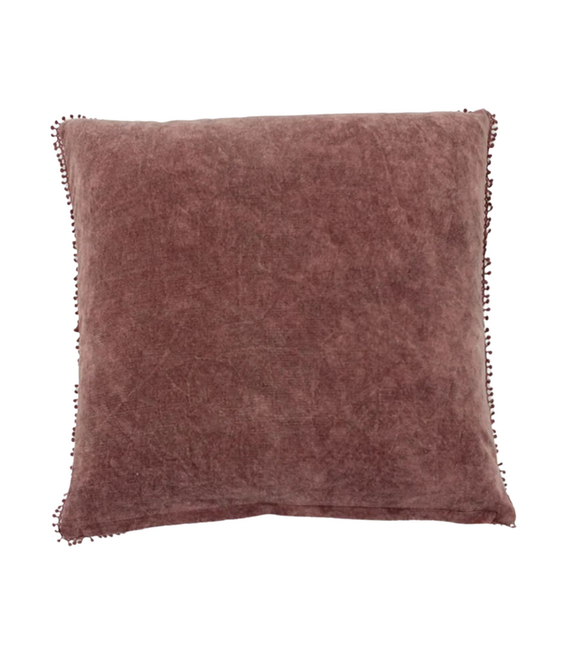 Mauve Velvet Pillow With Poms