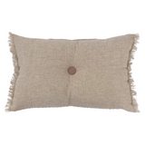 Linen And Cotton Tufted Two-Sided Lumbar Pillow with Button & Fringe