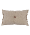 Linen And Cotton Tufted Two-Sided Lumbar Pillow with Button & Fringe