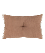 Linen And Cotton Tufted Two-Sided Lumbar Pillow with Button & Fringe