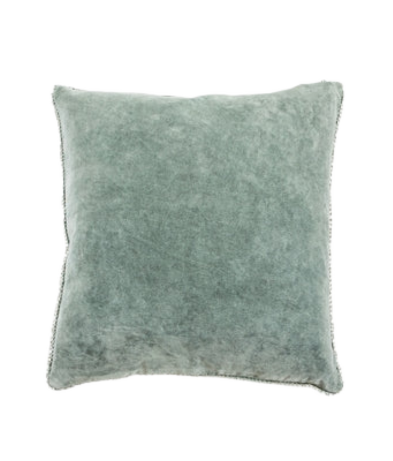 Sage Velvet Pillow With Poms