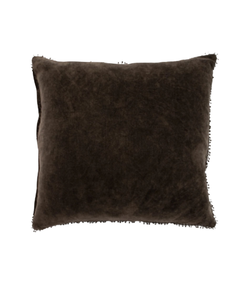 Truffle Velvet Pillow With Poms