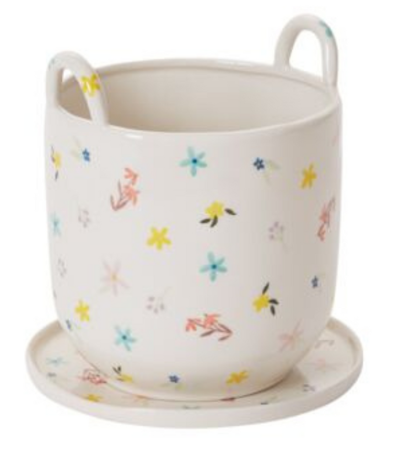 Ditsy Flower Pot with Saucer