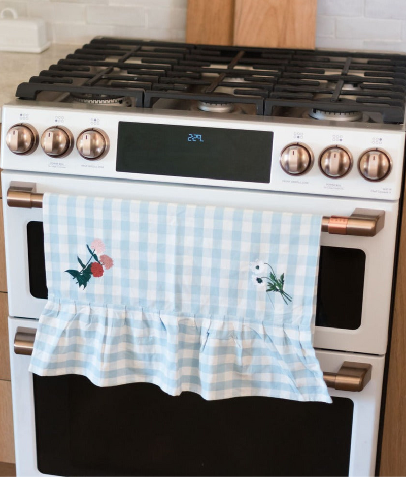 Blue Ruffled Gingham Dish Towel