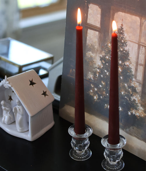 Red 10" Beeswax Taper Candles