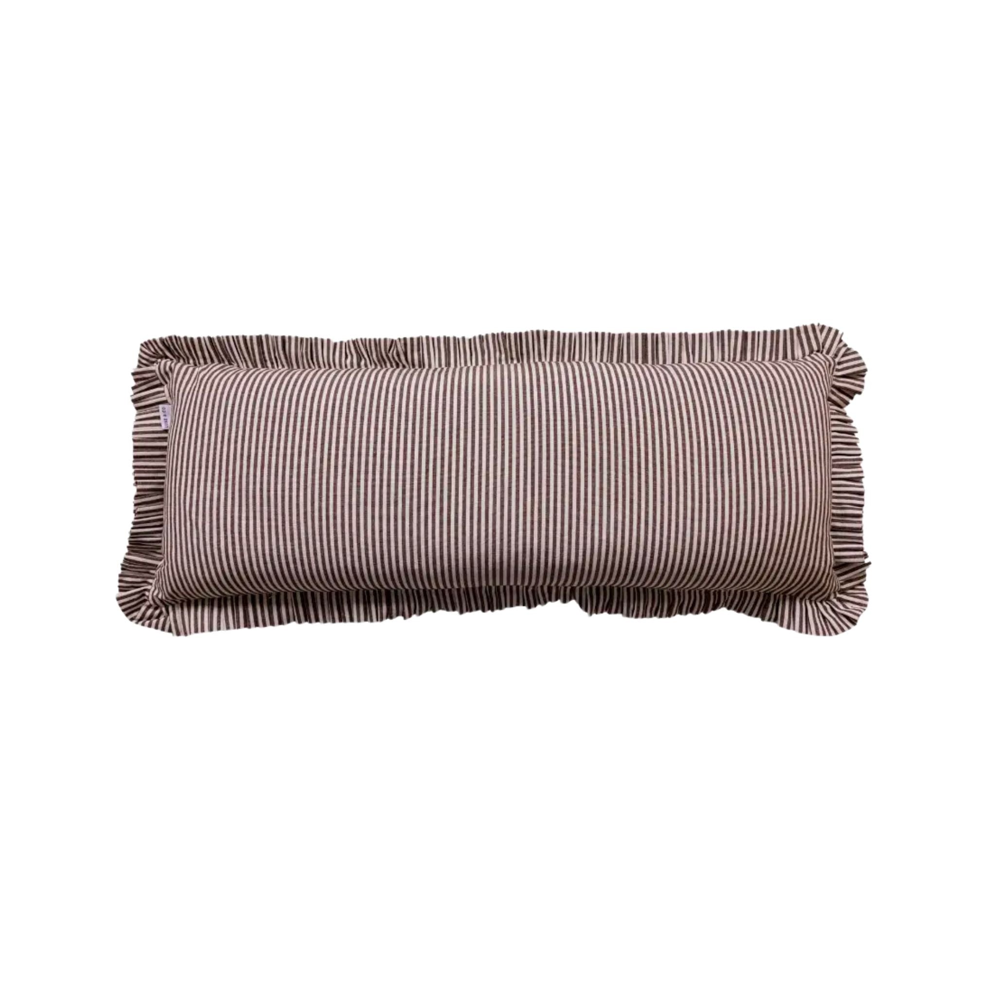 Ruffle Bolster Pillow with Brown & White Stripes